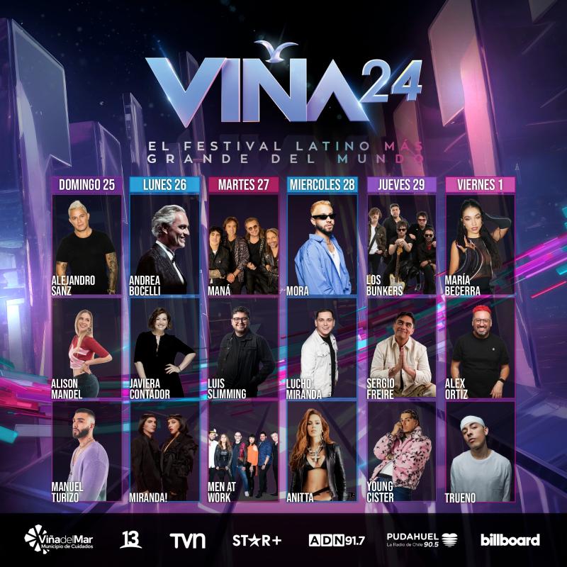 Parrilla completa Quienes estarán en el Festival de Viña 2024 13.cl